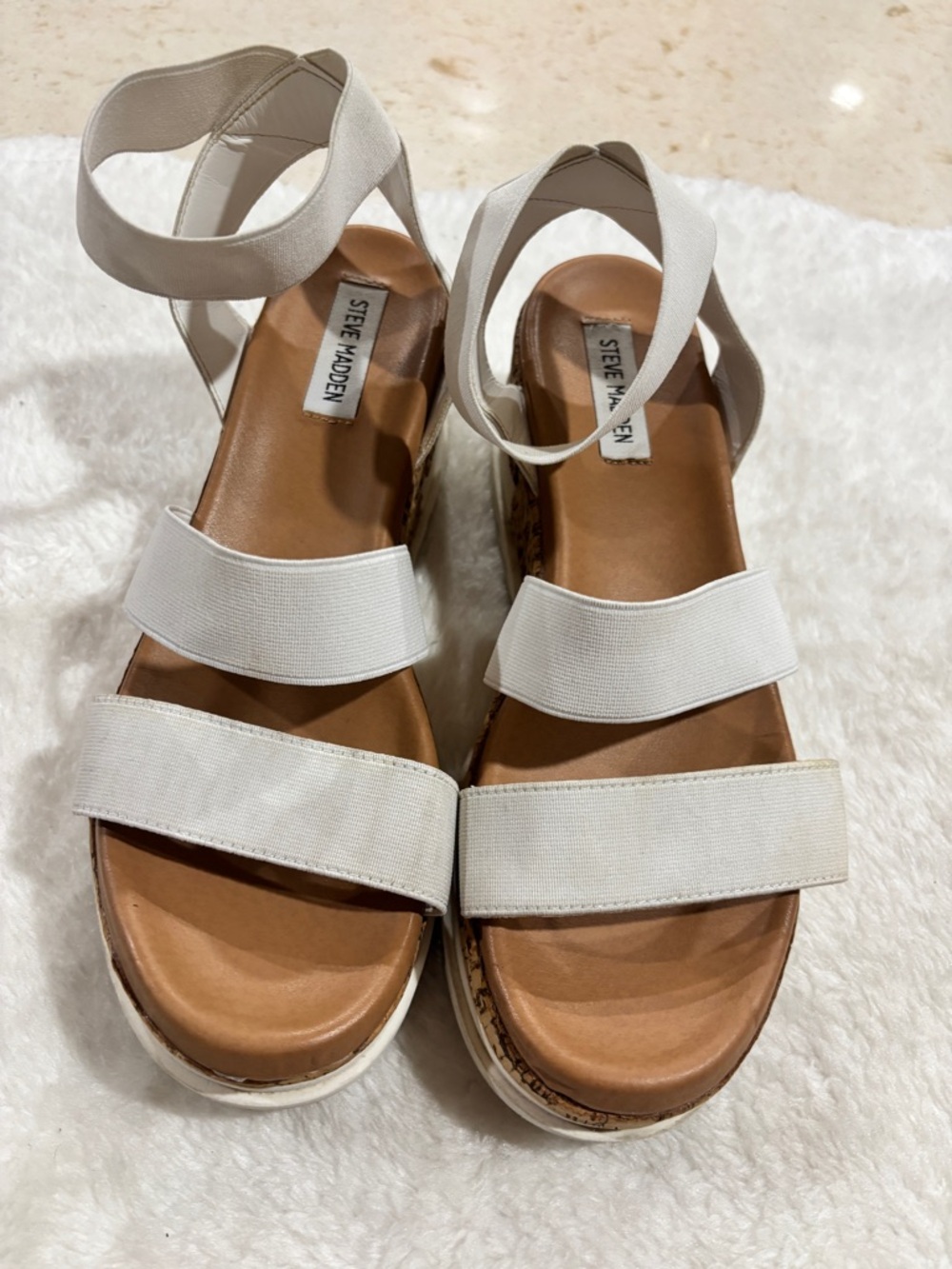 Steve Madden White Strappy Platform Sandals